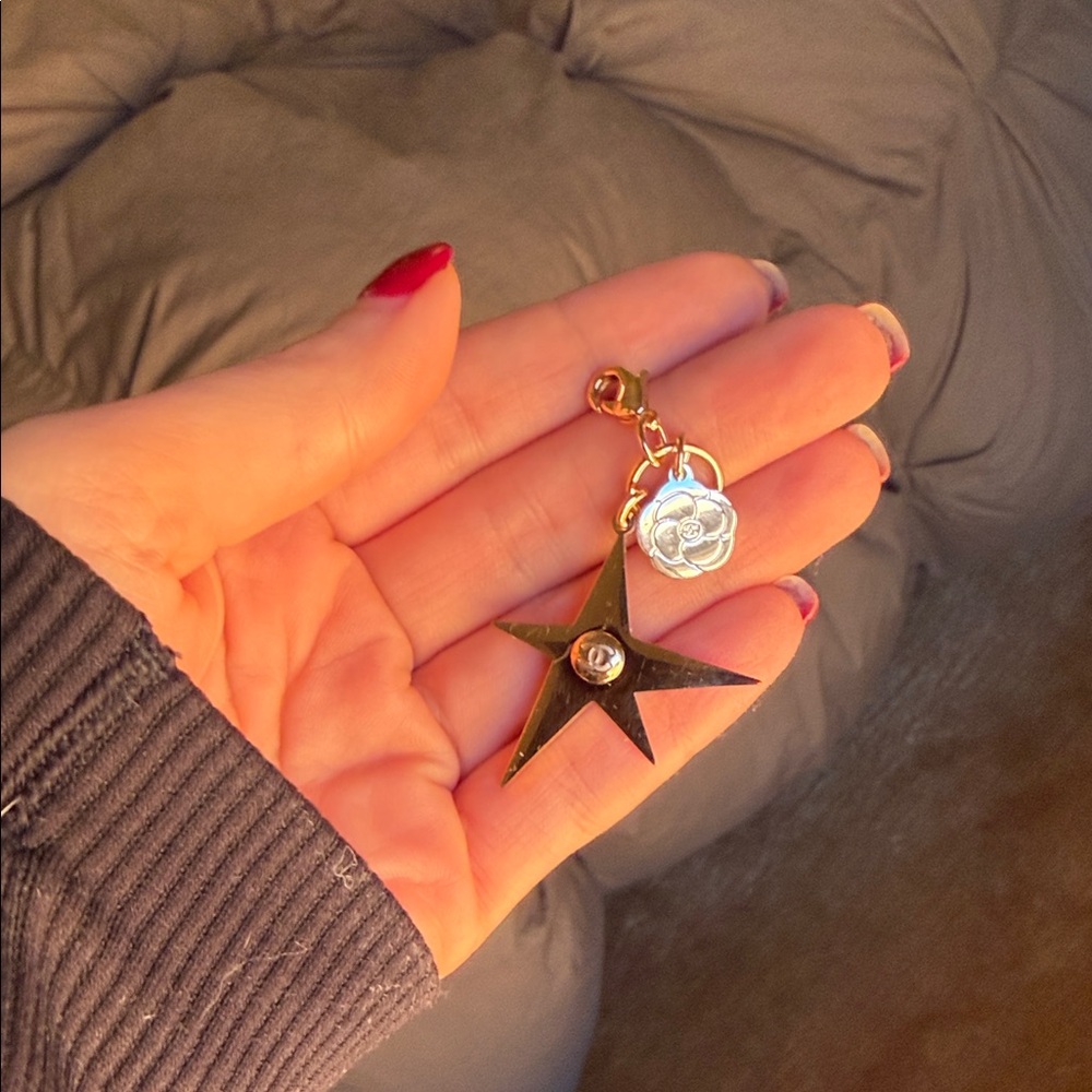 CHANEL Star and Rose Charm Keychain
